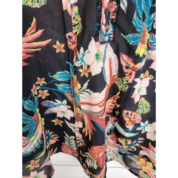 Zac & Rachel Batwing Boho Top Women's 1X V-Neck Semi Sheer Black Tropical - Picture 10 of 13